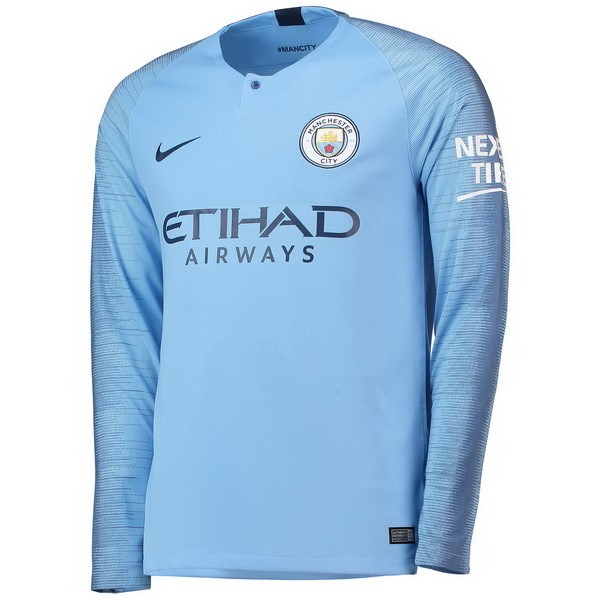 Camiseta Manchester City Replica Primera Ropa ML 2018/19 Azul